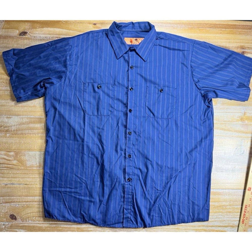 Red Kap Men's Short Sleeve Industrial Stripe Work Shirt 2XL Blue XXL
